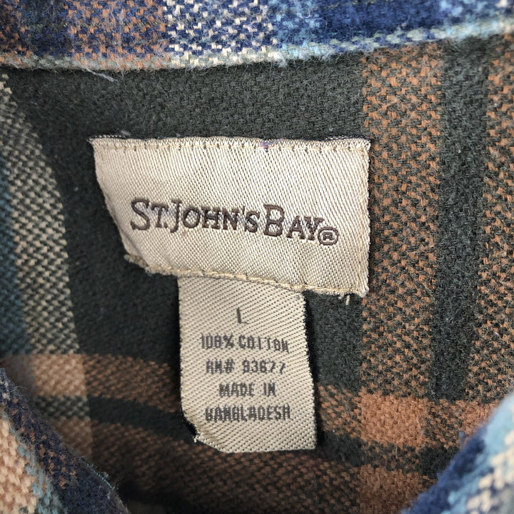 St. John's Bay Long-Sleeve Flannel Check Shirt, Men's Size L (approx.) cotton brown type Vintage Second Hand