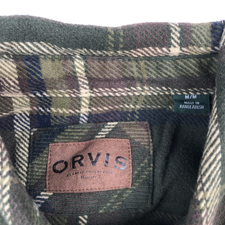 ORVIS Long Sleeve Flannel Check Shirt, Men's Size M cotton dark green Vintage Second Hand