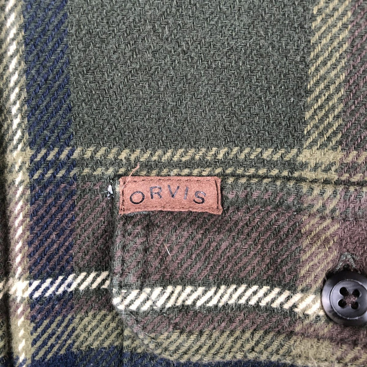 ORVIS Long Sleeve Flannel Check Shirt, Men's Size M cotton dark green Vintage Second Hand