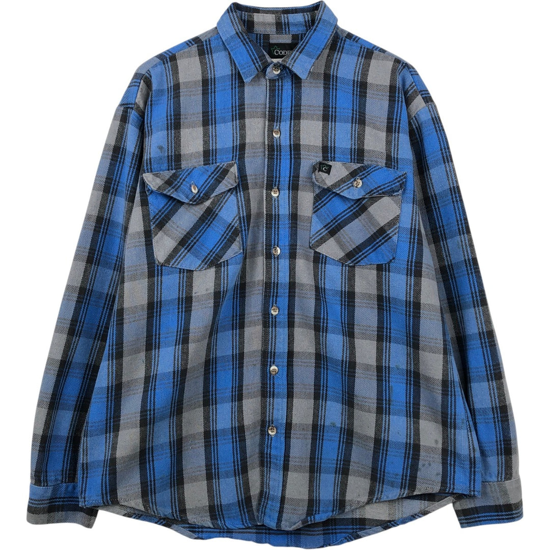 CODET Long-Sleeve Flannel Check Shirt, Made in USA, Men's Size L (equivalent) cotton blue type Vintage Second Hand