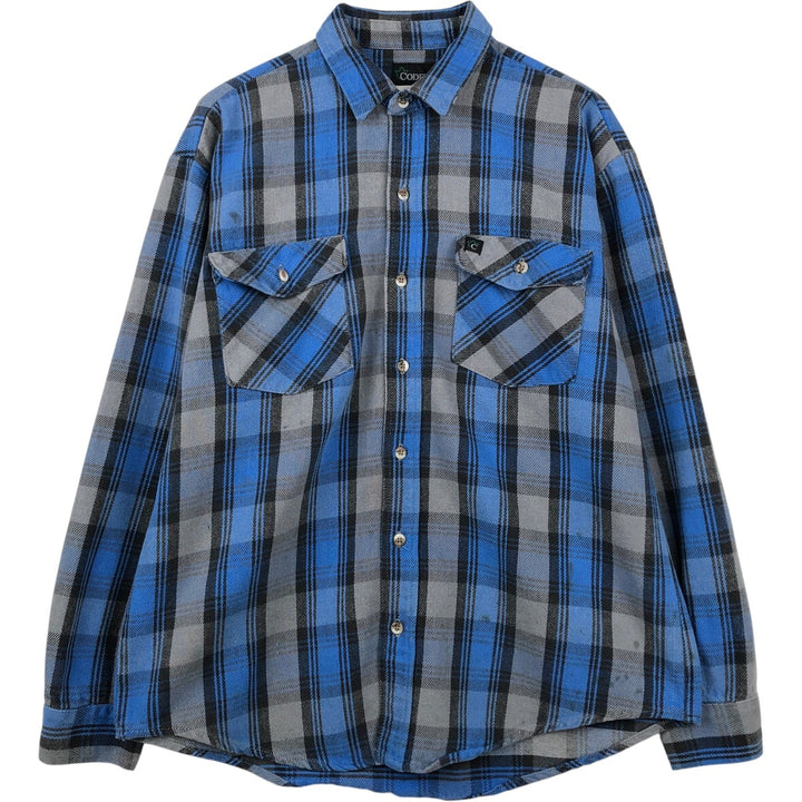 CODET Long-Sleeve Flannel Check Shirt, Made in USA, Men's Size L (equivalent) cotton blue type Vintage Second Hand