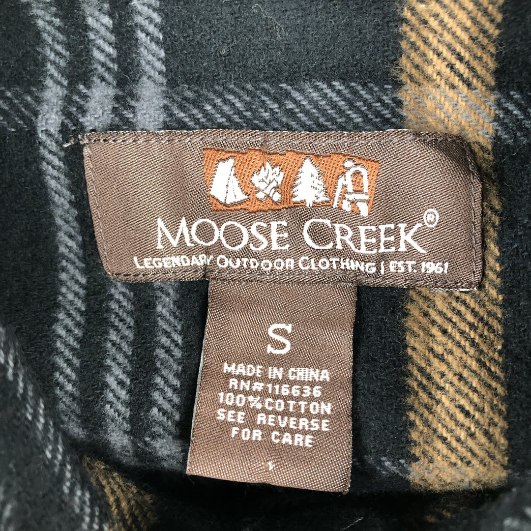 Moose Creek Long-Sleeve Heavy Flannel Check Shirt, Men's Size S (approx.) cotton black type Vintage Second Hand