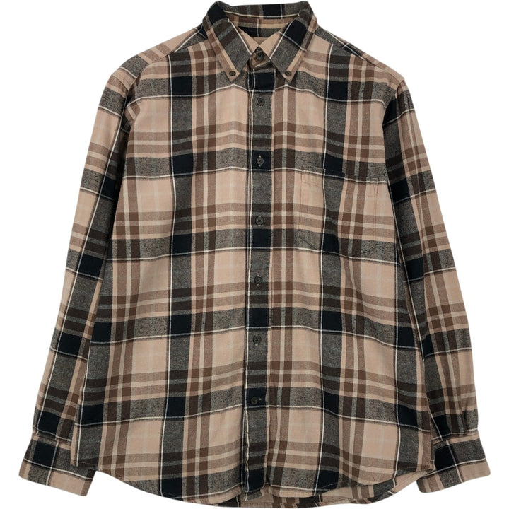 St. John's Bay Long-Sleeve Button-Down Light Flannel Check Shirt, Men's Size M (approx.) cotton beige type brown Vintage Second Hand