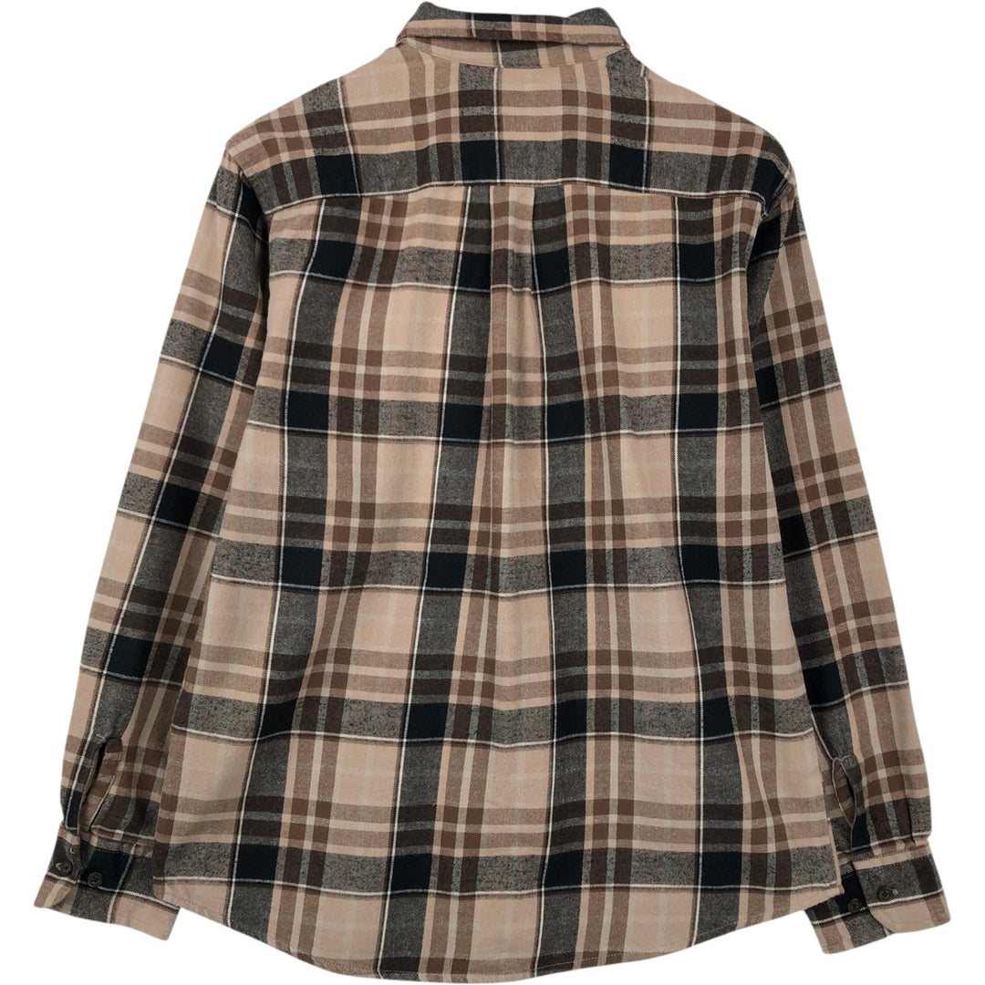 St. John's Bay Long-Sleeve Button-Down Light Flannel Check Shirt, Men's Size M (approx.) cotton beige type brown Vintage Second Hand