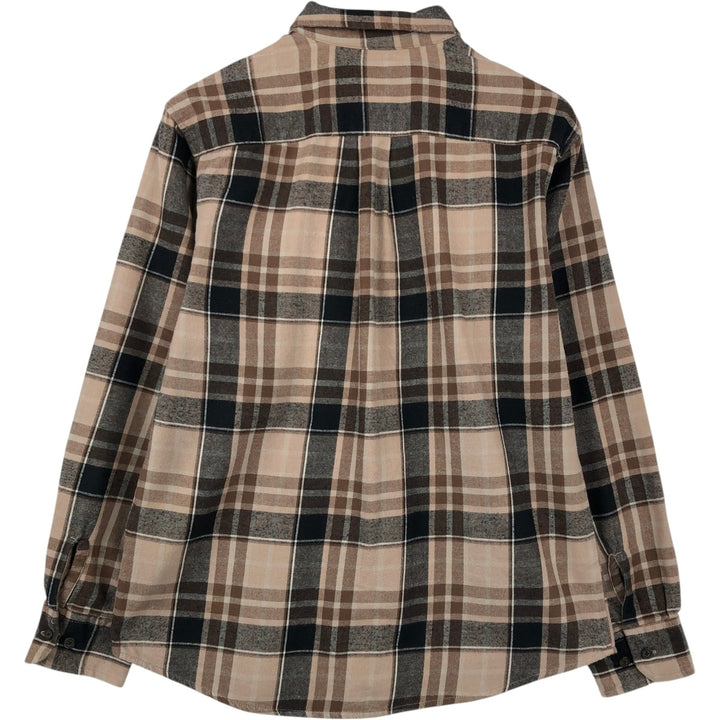 St. John's Bay Long-Sleeve Button-Down Light Flannel Check Shirt, Men's Size M (approx.) cotton beige type brown Vintage Second Hand
