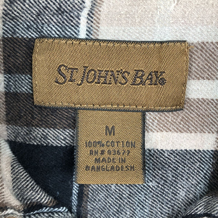 St. John's Bay Long-Sleeve Button-Down Light Flannel Check Shirt, Men's Size M (approx.) cotton beige type brown Vintage Second Hand