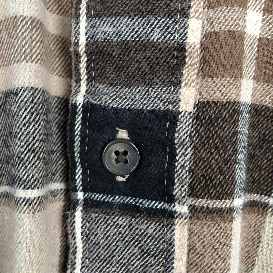 St. John's Bay Long-Sleeve Button-Down Light Flannel Check Shirt, Men's Size M (approx.) cotton beige type brown Vintage Second Hand