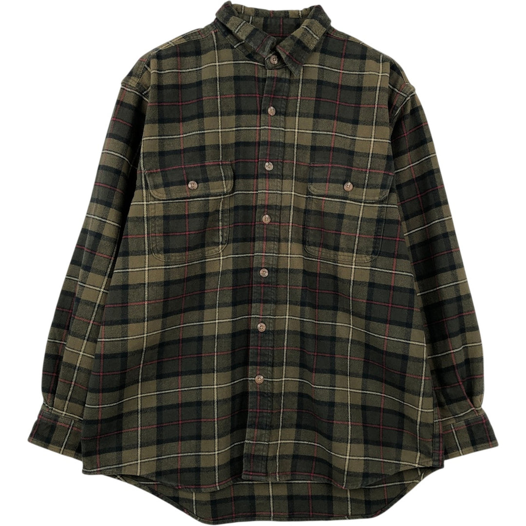 FIELD AND STREAM Long Sleeve Flannel Check Shirt, Men's Size L cotton Khaki type brown Vintage Second Hand