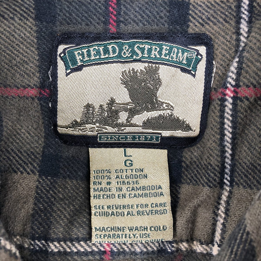 FIELD AND STREAM Long Sleeve Flannel Check Shirt, Men's Size L cotton Khaki type brown Vintage Second Hand