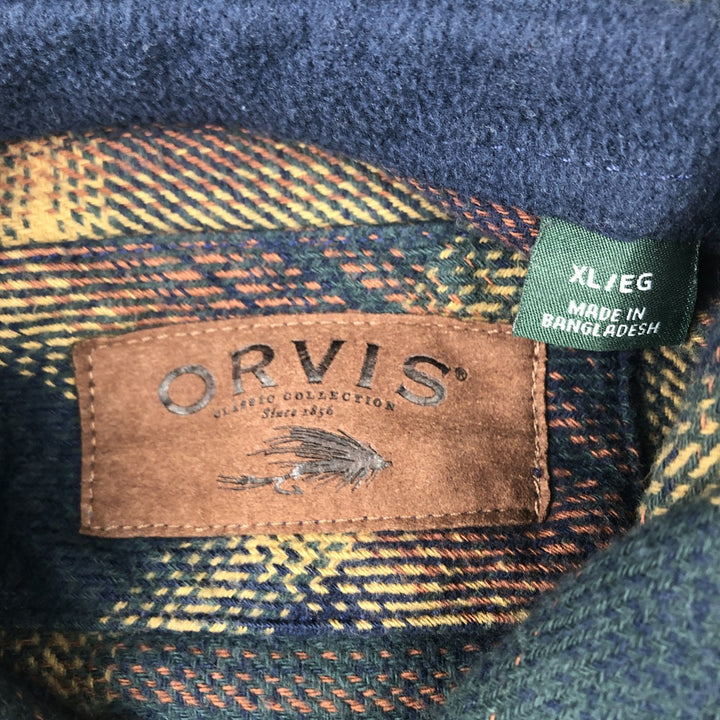 ORVIS Long Sleeve Flannel Check Shirt, Men's XL Size cotton navy blue type Vintage Second Hand
