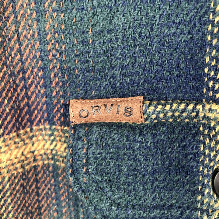 ORVIS Long Sleeve Flannel Check Shirt, Men's XL Size cotton navy blue type Vintage Second Hand