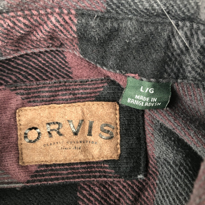 ORVIS Long Sleeve Flannel Check Shirt, Men's Size L cotton wine-red Vintage Second Hand