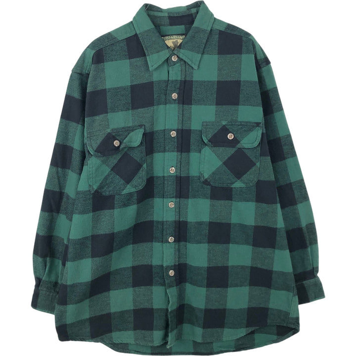 FIELD&STREAM Buffalo Check Long-Sleeve Flannel Check Shirt, Men's Size L (approx.) cotton Green type dark green Vintage Second Hand