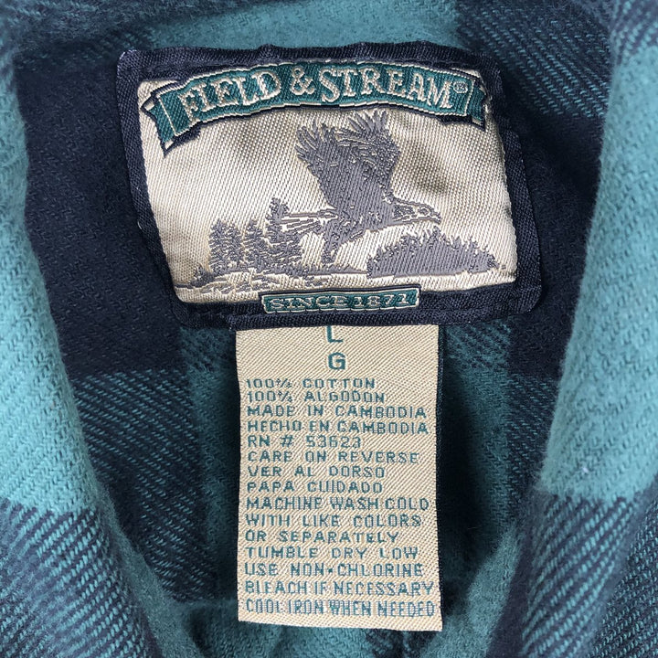 FIELD&STREAM Buffalo Check Long-Sleeve Flannel Check Shirt, Men's Size L (approx.) cotton Green type dark green Vintage Second Hand