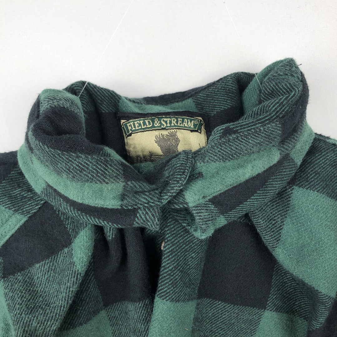 FIELD&STREAM Buffalo Check Long-Sleeve Flannel Check Shirt, Men's Size L (approx.) cotton Green type dark green Vintage Second Hand