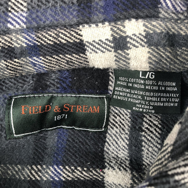 FIELDandSTREAM Long-Sleeve Flannel Check Shirt, Men's Size L (approx.) cotton gray type Vintage Second Hand
