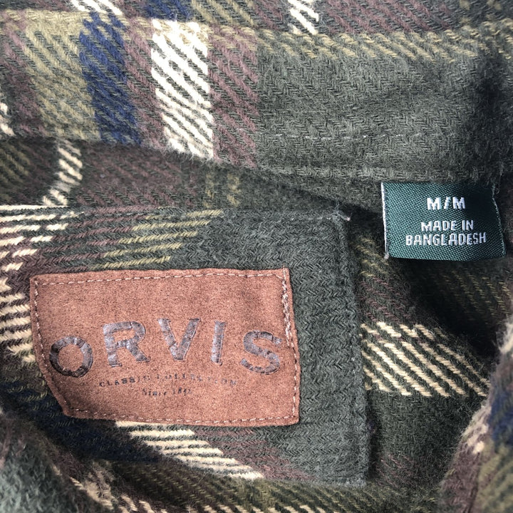 ORVIS Long Sleeve Flannel Check Shirt, Men's Size M cotton Khaki type sage green Vintage Second Hand