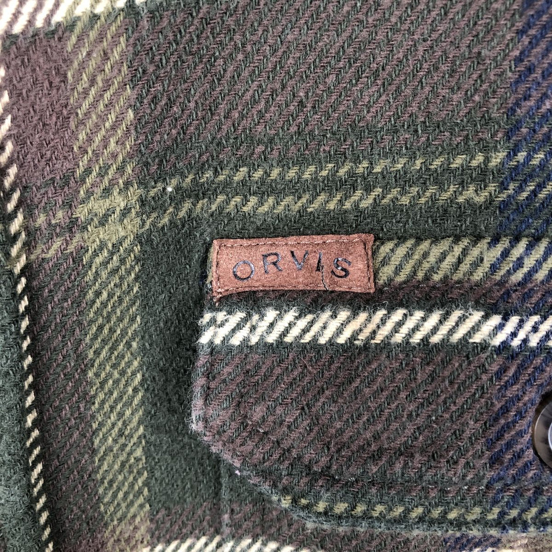 ORVIS Long Sleeve Flannel Check Shirt, Men's Size M cotton Khaki type sage green Vintage Second Hand