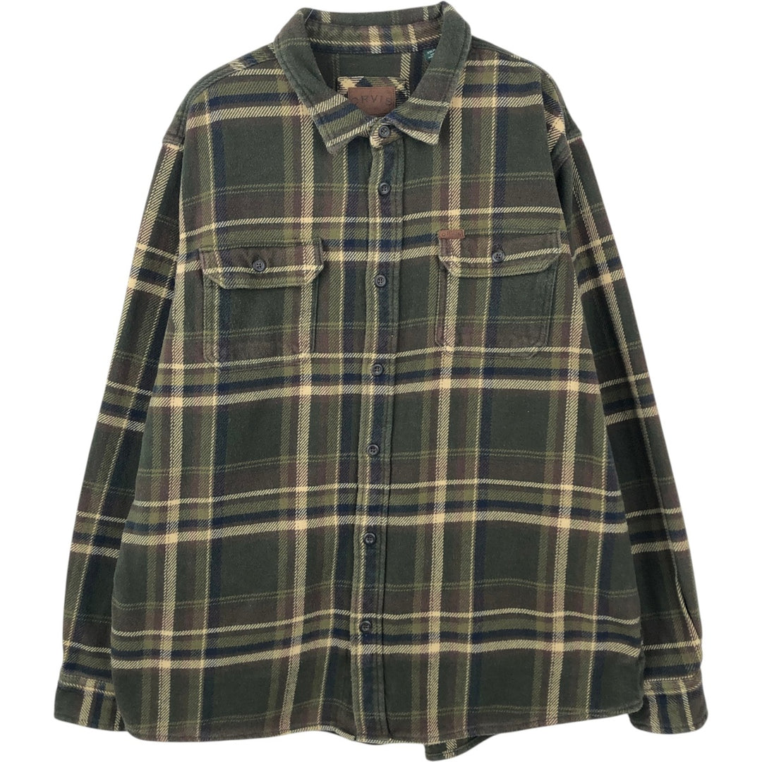Orvis Long Sleeve Flannel Check Shirt, Men's XXL cotton Khaki type sage green Vintage Second Hand