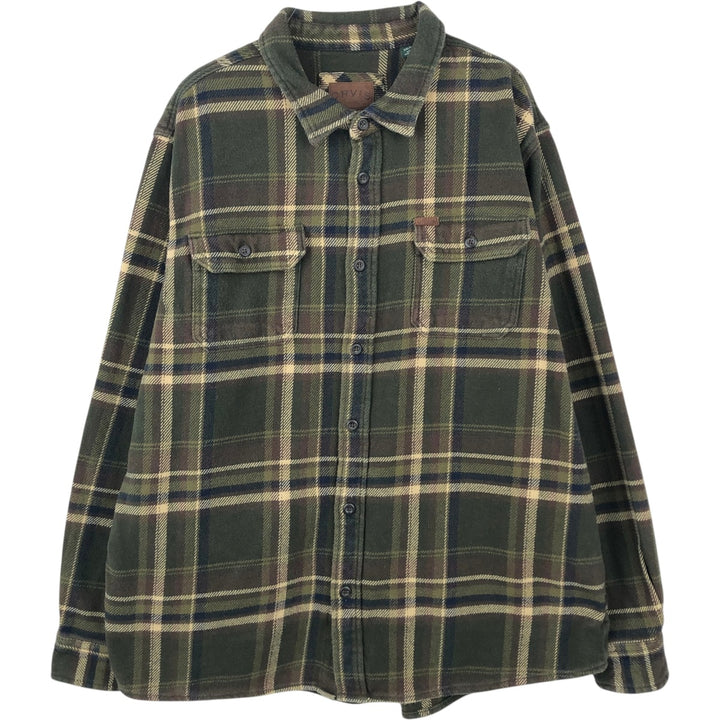 Orvis Long Sleeve Flannel Check Shirt, Men's XXL cotton Khaki type sage green Vintage Second Hand