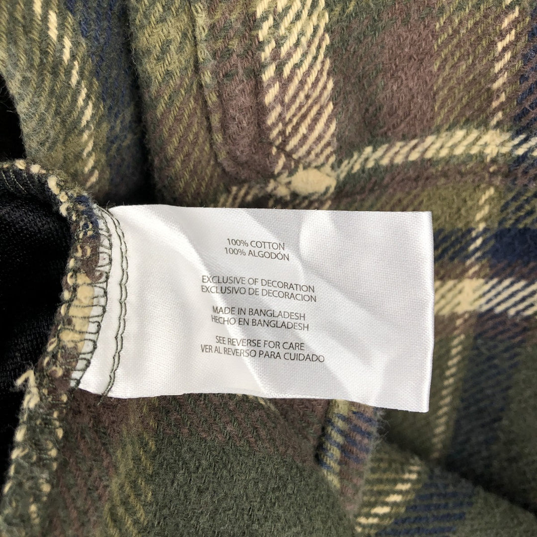 Orvis Long Sleeve Flannel Check Shirt, Men's XXL cotton Khaki type sage green Vintage Second Hand