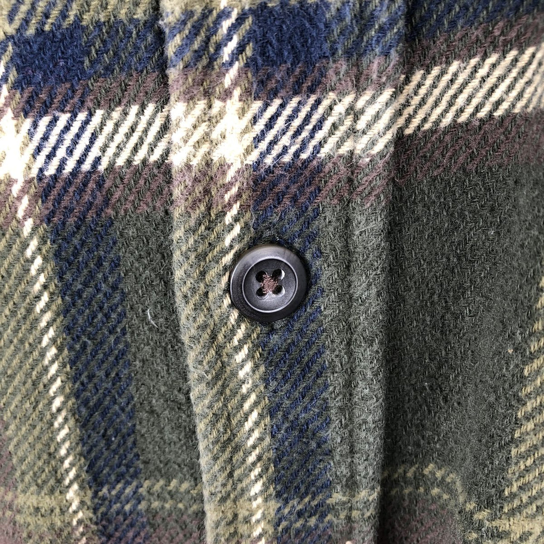 Orvis Long Sleeve Flannel Check Shirt, Men's XXL cotton Khaki type sage green Vintage Second Hand