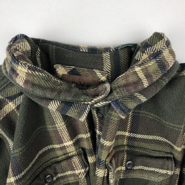 Orvis Long Sleeve Flannel Check Shirt, Men's XXL cotton Khaki type sage green Vintage Second Hand
