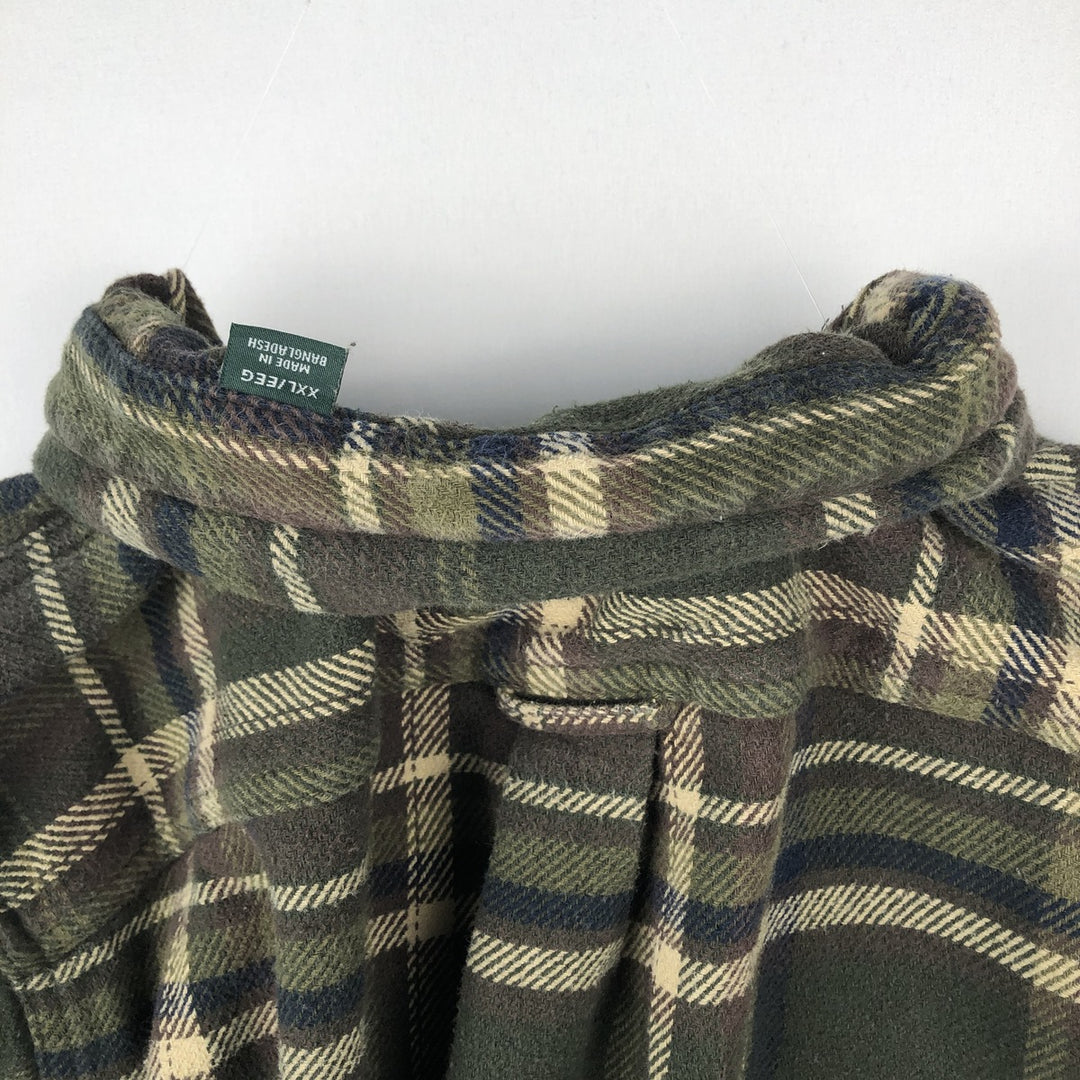 Orvis Long Sleeve Flannel Check Shirt, Men's XXL cotton Khaki type sage green Vintage Second Hand