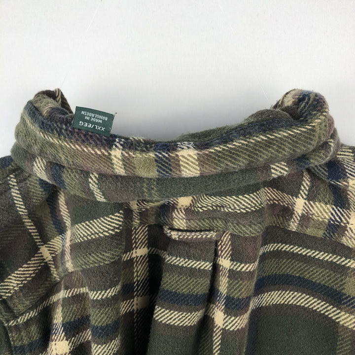 Orvis Long Sleeve Flannel Check Shirt, Men's XXL cotton Khaki type sage green Vintage Second Hand