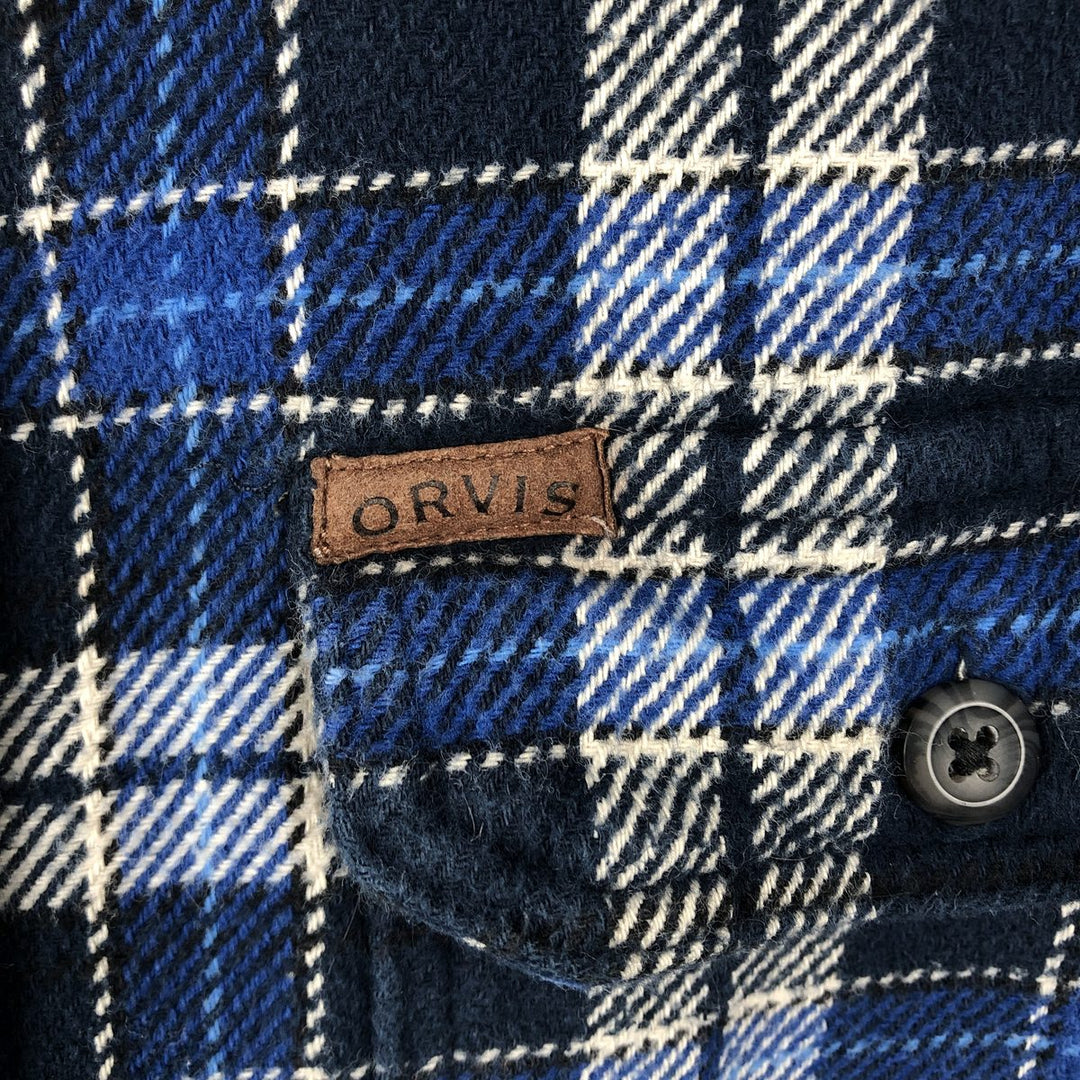 ORVIS Long Sleeve Flannel Check Shirt, Men's Size M cotton blue type Vintage Second Hand