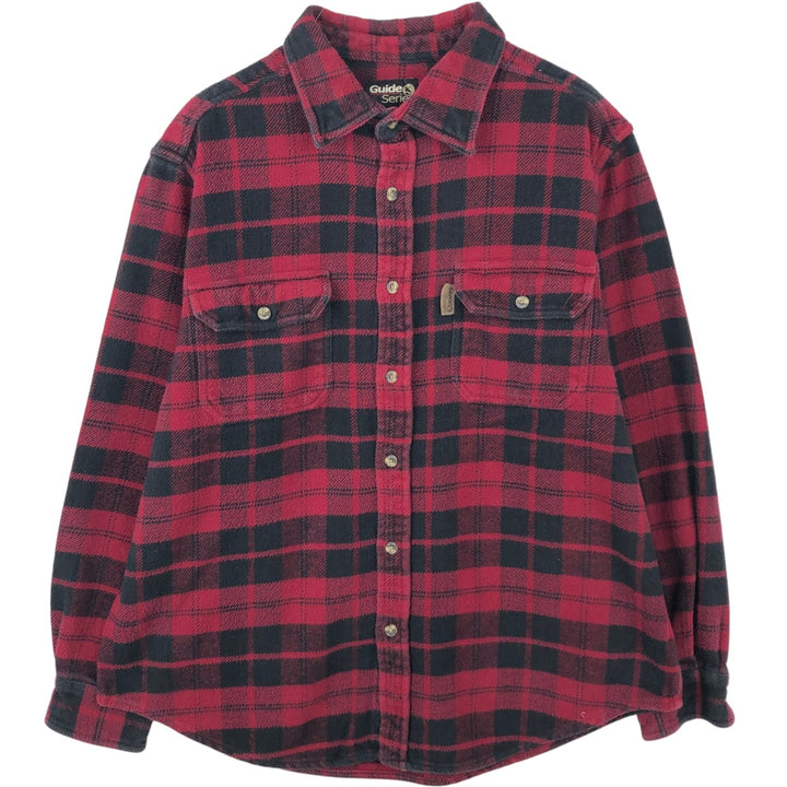 Guide Series Long-Sleeve Flannel Check Shirt, Men's Size L (approx.) cotton red type Vintage Second Hand