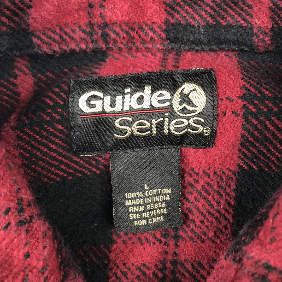 Guide Series Long-Sleeve Flannel Check Shirt, Men's Size L (approx.) cotton red type Vintage Second Hand
