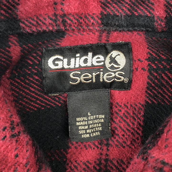 Guide Series Long-Sleeve Flannel Check Shirt, Men's Size L (approx.) cotton red type Vintage Second Hand