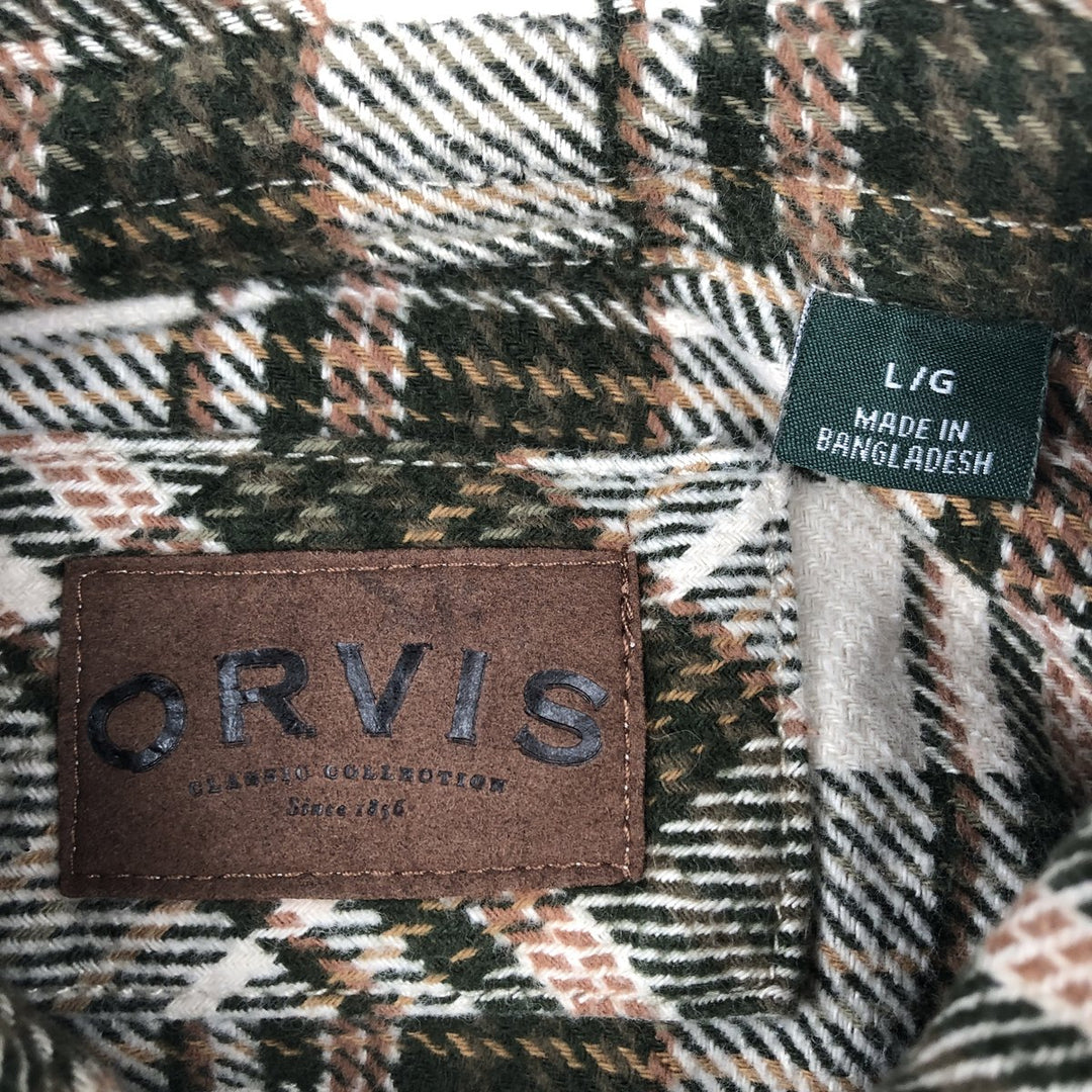 ORVIS Long Sleeve Flannel Check Shirt, Men's Size L cotton Beige type Vintage Second Hand