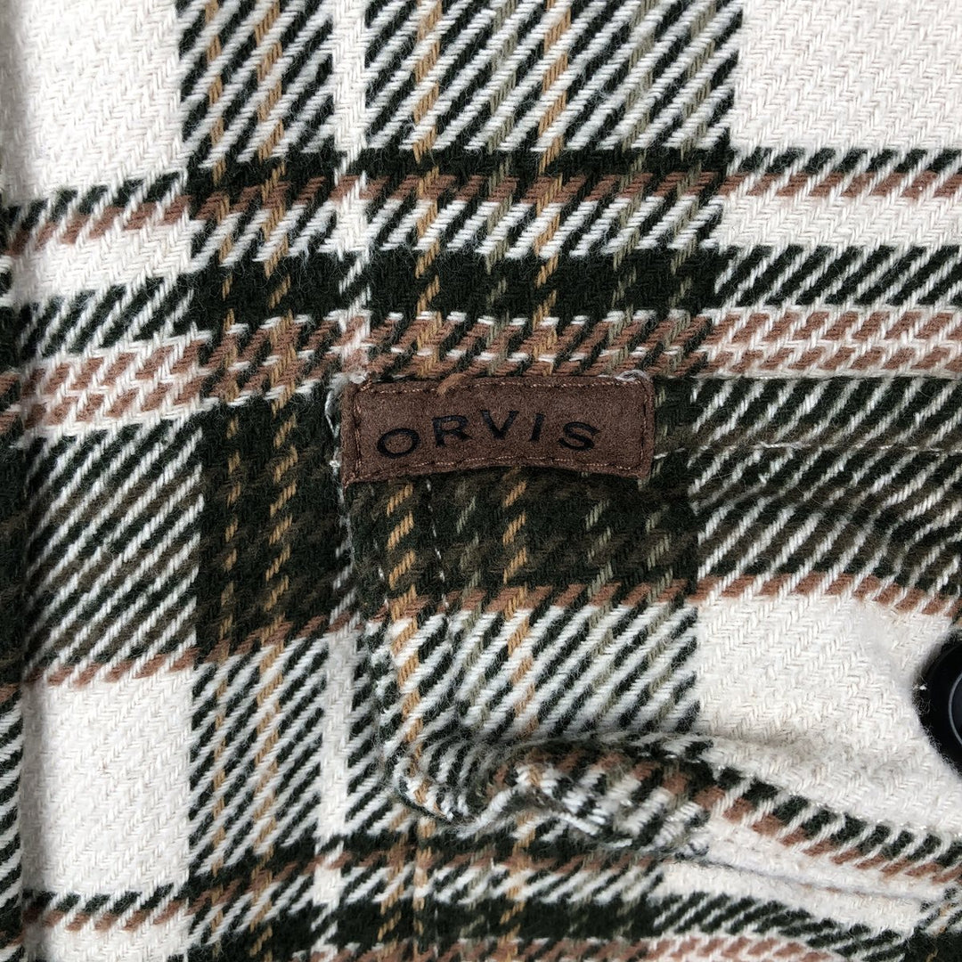 ORVIS Long Sleeve Flannel Check Shirt, Men's Size L cotton Beige type Vintage Second Hand