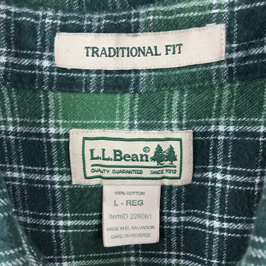 LLBean Traditional Fit Long-Sleeve Flannel Check Shirt, Men's Size L (approx.) cotton green type Vintage Second Hand