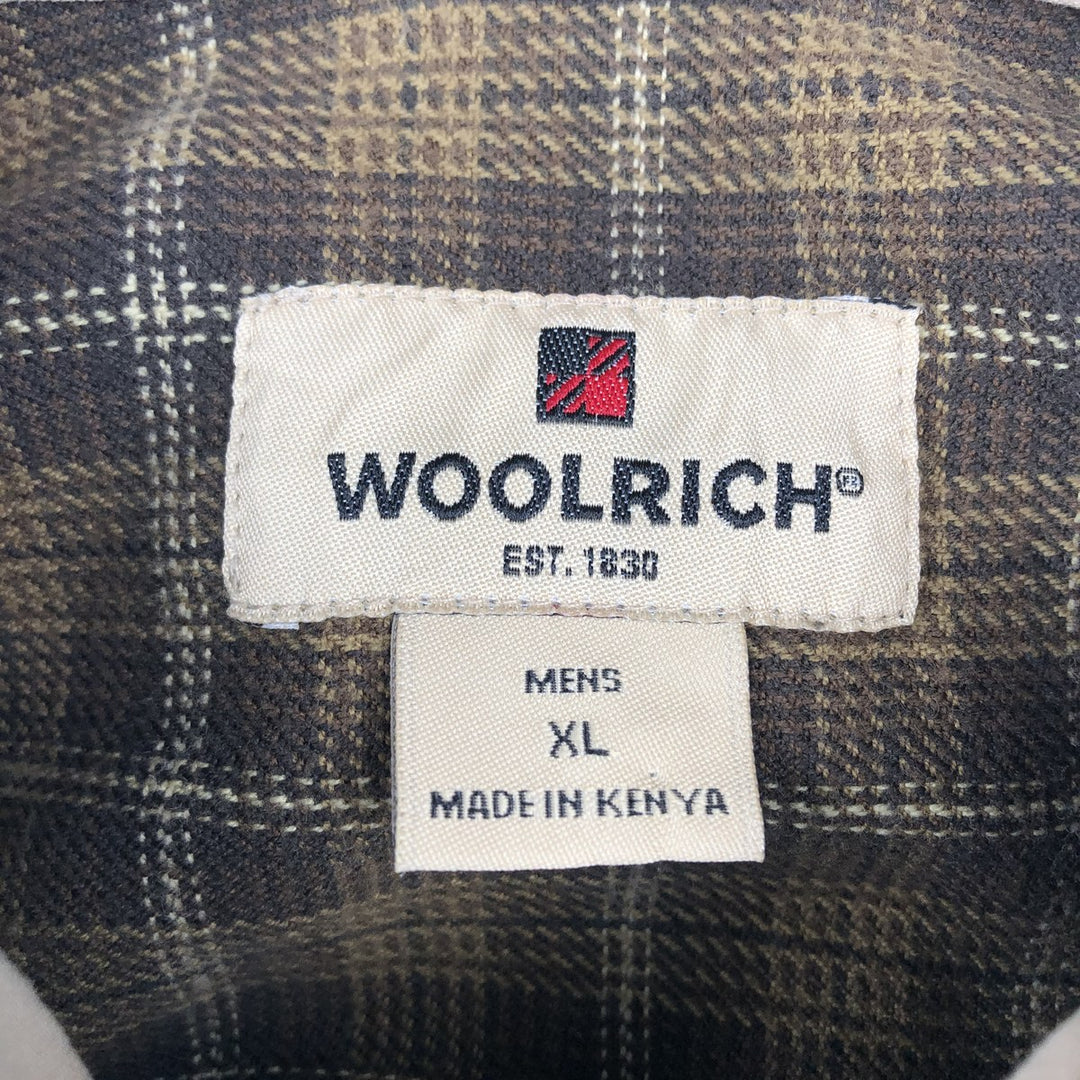 WOOLRICH Long Sleeve Light Flannel Check Shirt, Men's Size XL cotton beige type brown Vintage Second Hand