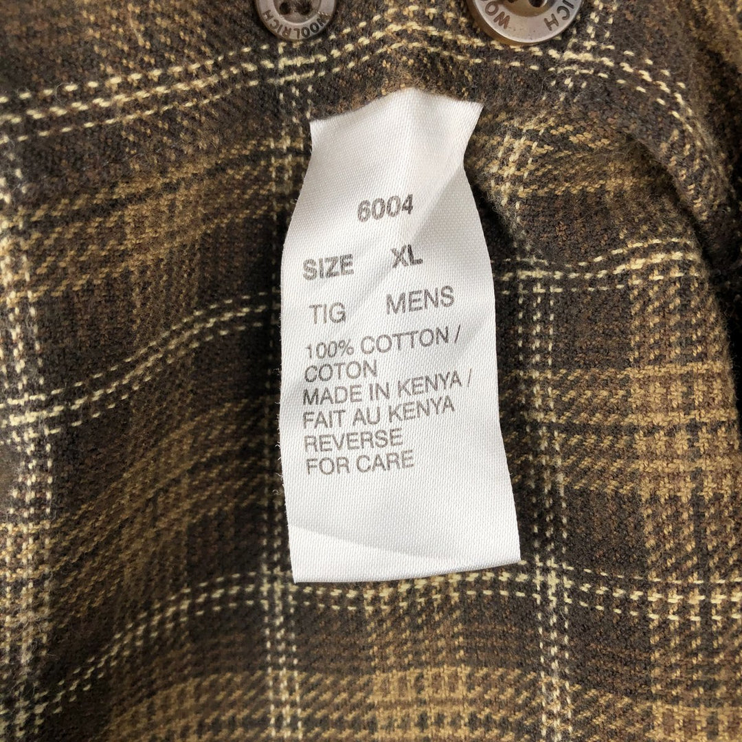 WOOLRICH Long Sleeve Light Flannel Check Shirt, Men's Size XL cotton beige type brown Vintage Second Hand