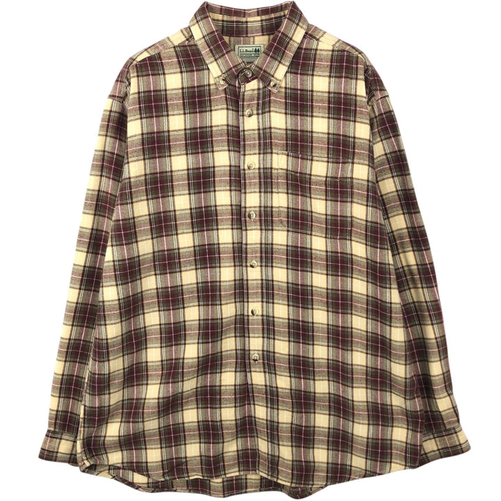 LLBean Long Sleeve Flannel Check Shirt, Men's Size L cotton Beige type Vintage Second Hand