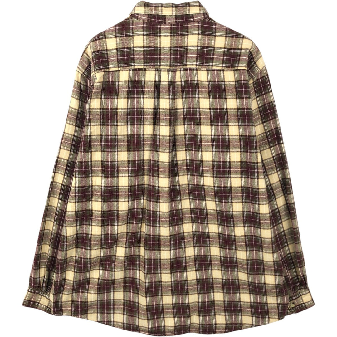 LLBean Long Sleeve Flannel Check Shirt, Men's Size L cotton Beige type Vintage Second Hand