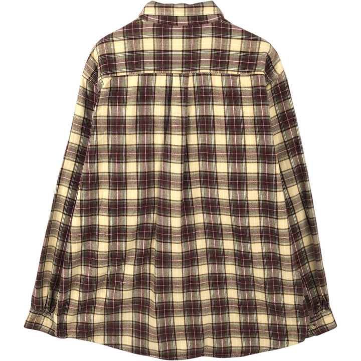 LLBean Long Sleeve Flannel Check Shirt, Men's Size L cotton Beige type Vintage Second Hand