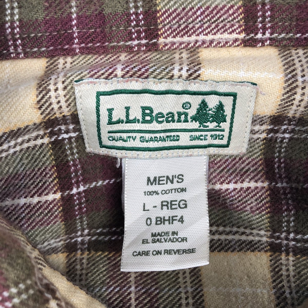 LLBean Long Sleeve Flannel Check Shirt, Men's Size L cotton Beige type Vintage Second Hand
