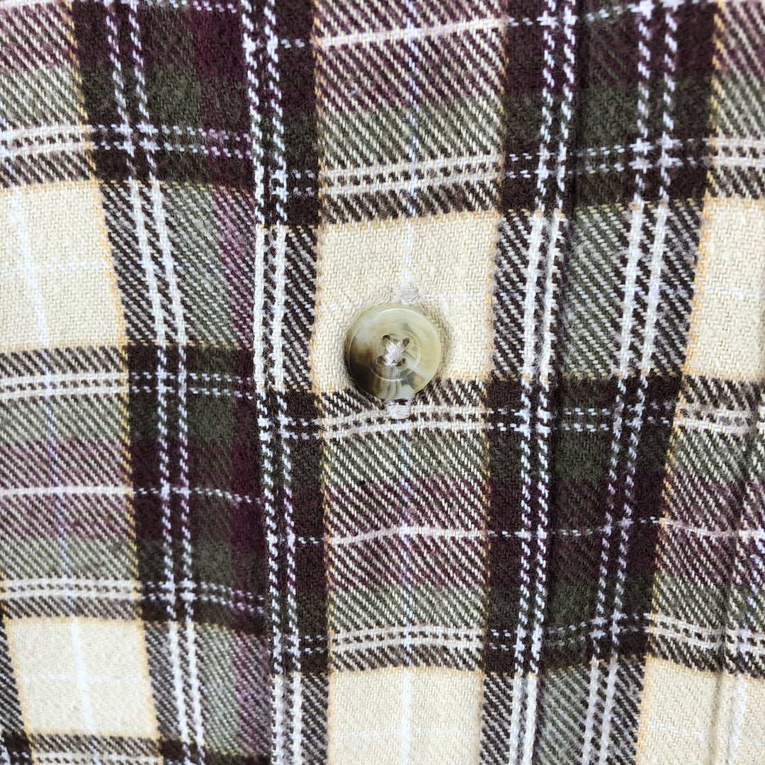 LLBean Long Sleeve Flannel Check Shirt, Men's Size L cotton Beige type Vintage Second Hand