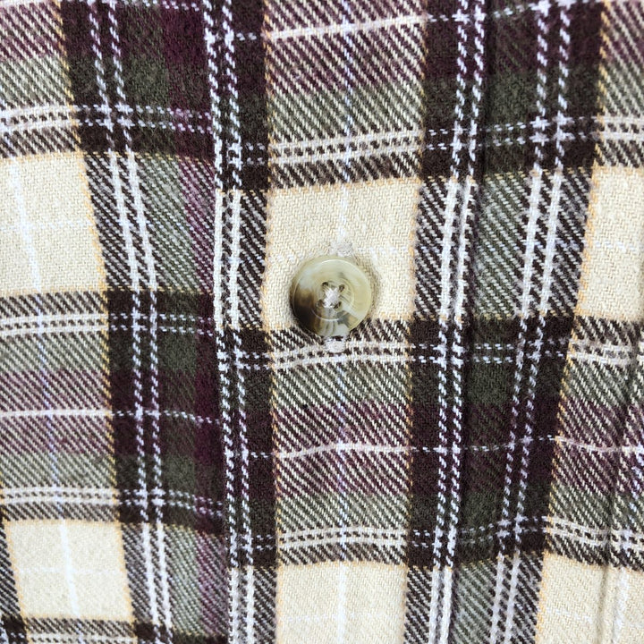 LLBean Long Sleeve Flannel Check Shirt, Men's Size L cotton Beige type Vintage Second Hand