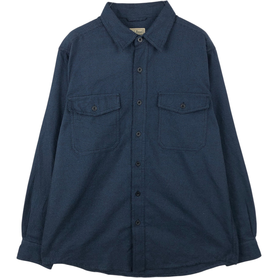 LLBean Houndstooth Pattern Long-Sleeve Flannel Shirt, Men's Size M (approx.) polyester blue type Vintage Second Hand