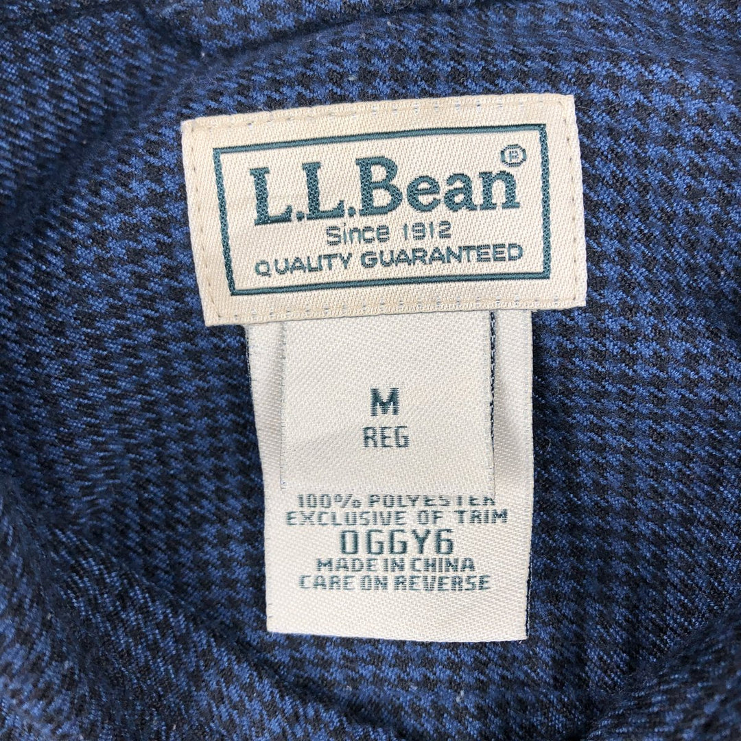 LLBean Houndstooth Pattern Long-Sleeve Flannel Shirt, Men's Size M (approx.) polyester blue type Vintage Second Hand