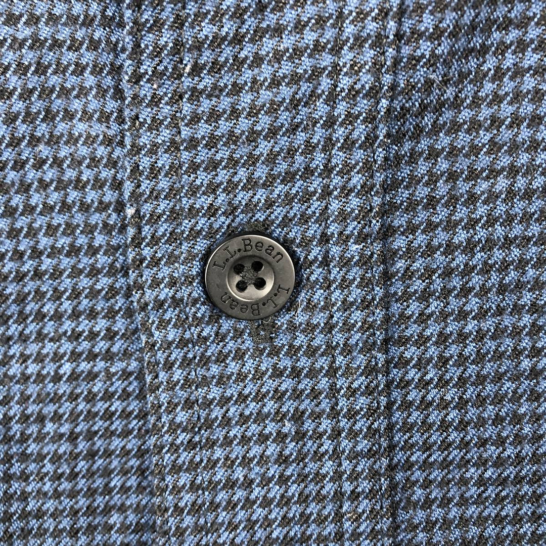 LLBean Houndstooth Pattern Long-Sleeve Flannel Shirt, Men's Size M (approx.) polyester blue type Vintage Second Hand