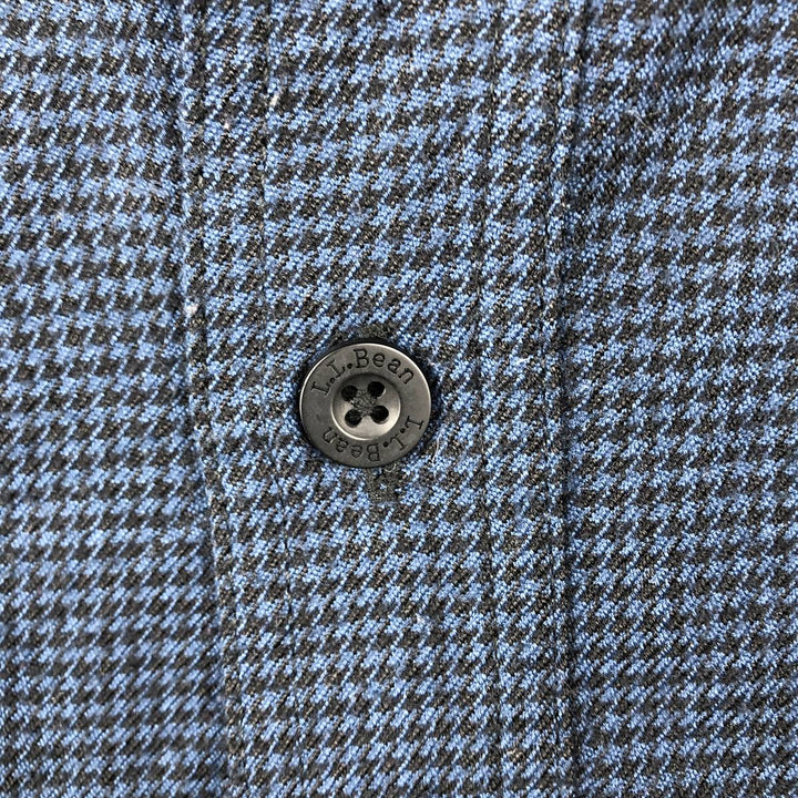 LLBean Houndstooth Pattern Long-Sleeve Flannel Shirt, Men's Size M (approx.) polyester blue type Vintage Second Hand