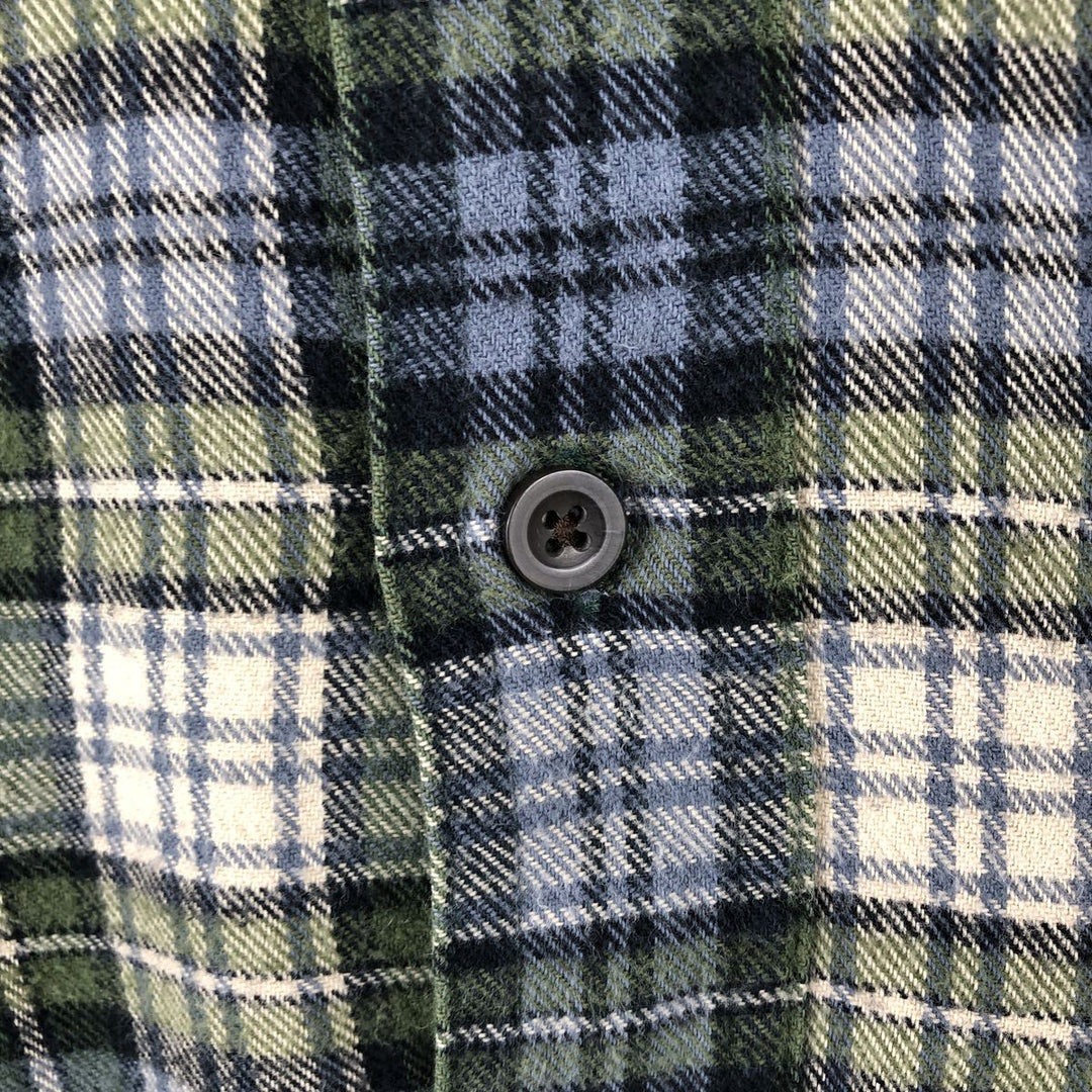 LLBean Long-Sleeve Button-Down Light Flannel Check Shirt, Men's Size S (approx.) cotton green type Vintage Second Hand