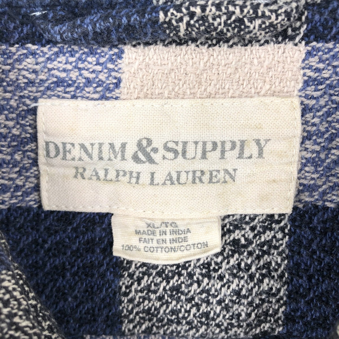 Ralph Lauren DENIM&SUPPLY Long-Sleeve Flannel Check Shirt, Men's Size XL (approx.) cotton blue type Vintage Second Hand